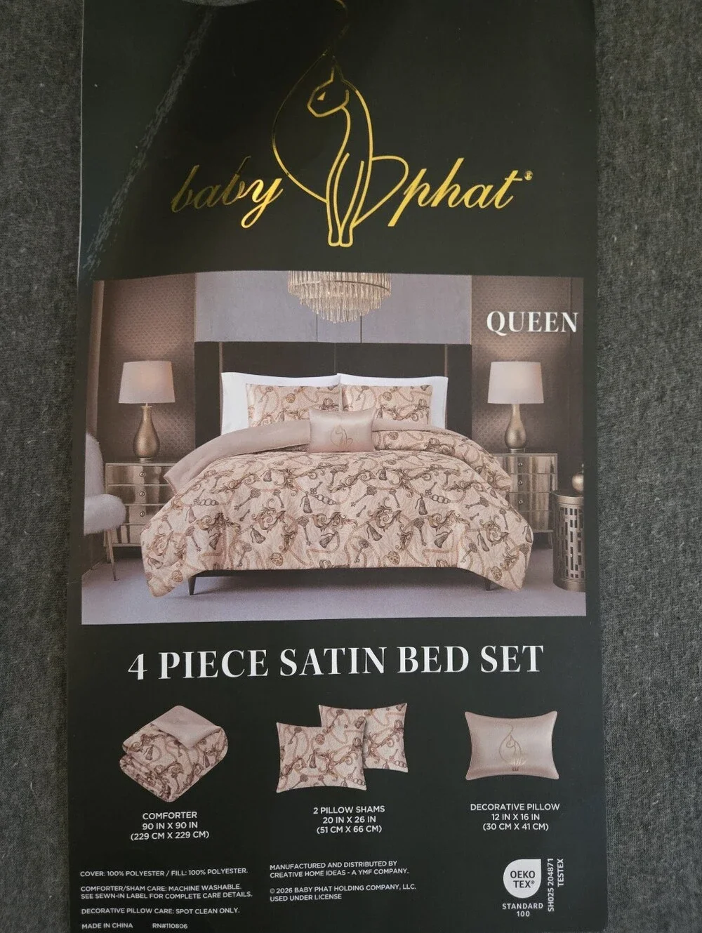 Y2K Satin Baby Phat 4 Piece Satin Bed Set Comforter Set Queen
